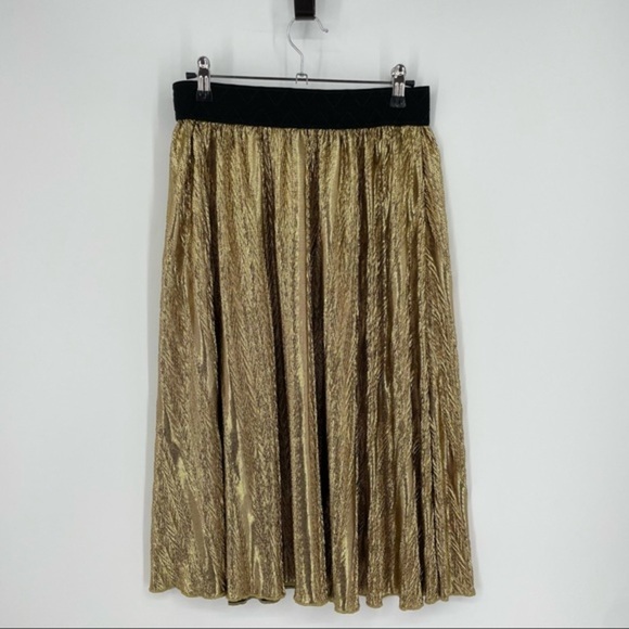 Lularoe Pleated Metallic Gold‎ midi Skirt XS - Picture 4 of 7